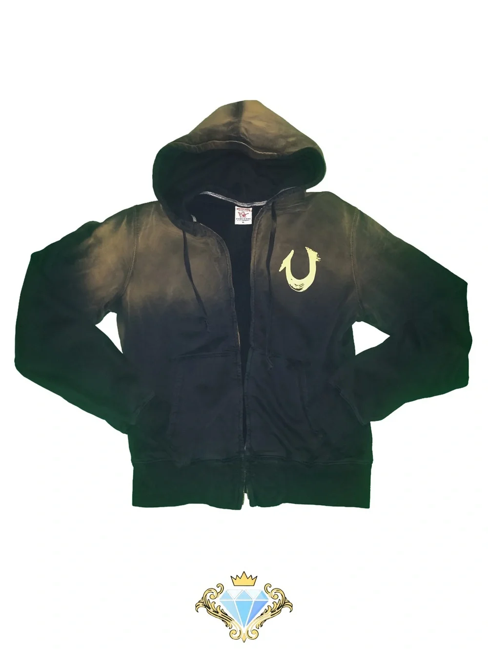 True Religion Men’s Ombré Bleach Dip Zip Hoodie Sweatshirt Size XL Streetwear